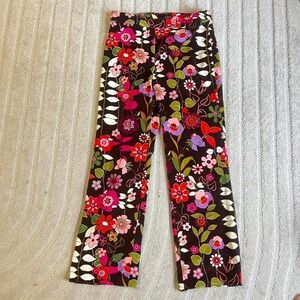 Y2K Randi M Brown floral Corduroy Pants size 6 Boho Psychedelic Groovy Dream